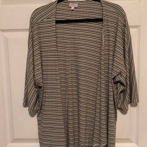 LuLaRoe Lindsay Cardigan Dark Green and Cream, M